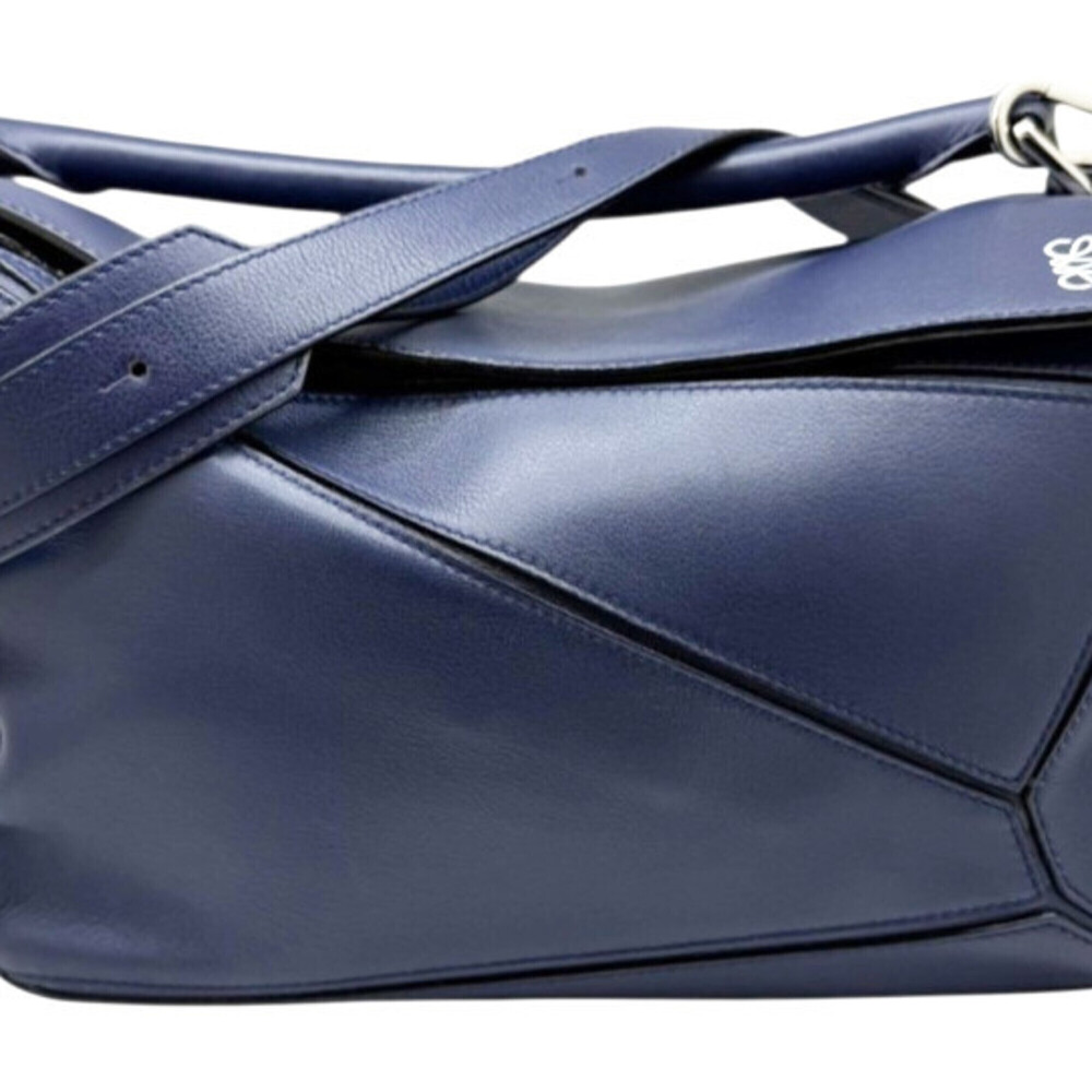 LOEWE Puzzle Bag Medium Leather Navy Shoulder Handbag Blue Women's Men's